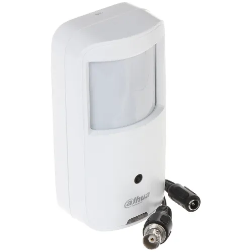 Biały czujnik ruchu marki Dahua z zaokrąglonymi krawędziami, wyposażony w dwa złącza kablowe. Urządzenie ma prosty, nowoczesny design i jest przeznaczone do systemów monitoringu.