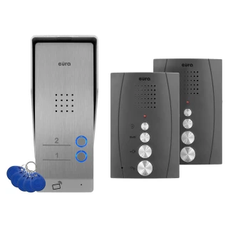 Dveřní vstupní telefon EURA ADP-62A3 - grafitový, pro dvě rodiny, hands-free, podpora 2 vstupů, čtečka RFID