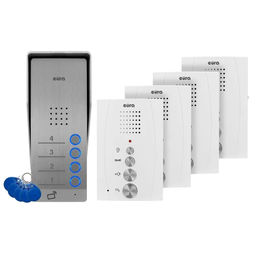 Interkom EURA ADP-64A3 - bílý, pro 4 rodiny, hands-free, podpora 2 vstupů, čtečka RFID
