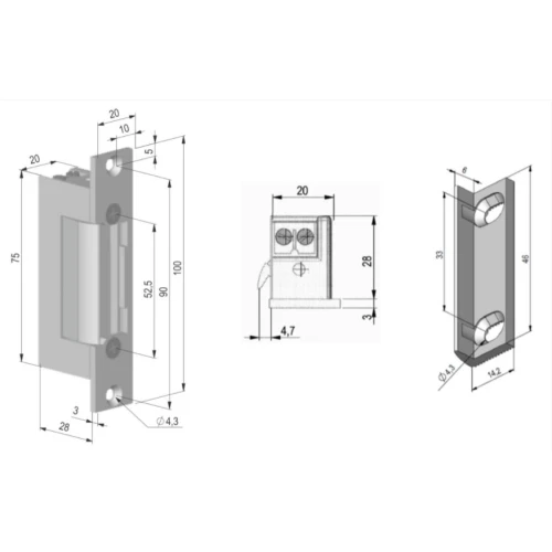 Symetrická slaboproudá elektrická dveřní závora ES-S12DCN PROFI