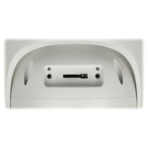 Zdjęcie przedstawia białe gniazdo karty pamięci oraz przycisk reset na urządzeniu elektronicznym. Gniazdo jest umieszczone centralnie, z dwoma otworami po bokach.