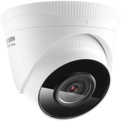 Biała kamera IP w kształcie kopuły z czarnym obiektywem i oznaczeniem "UP" na obudowie. Produkt przeznaczony do monitoringu, z nowoczesnym i kompaktowym designem.