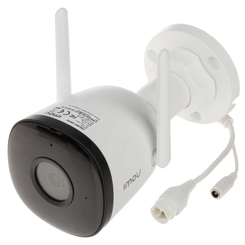 Kamera IP Imou Bullet 2C 4MP z obiektywem 2.8 mm, wyposażona w dwie anteny Wi-Fi, umożliwia bezprzewodowe monitorowanie. Urządzenie ma cylindryczny kształt i jest przeznaczone do montażu na ścianie.