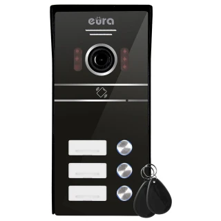EURA VDA-63C5 venkovní kazetový videovrátný systém - pro tři rodiny, černý, 1080p. kamera, čtečka RFID
