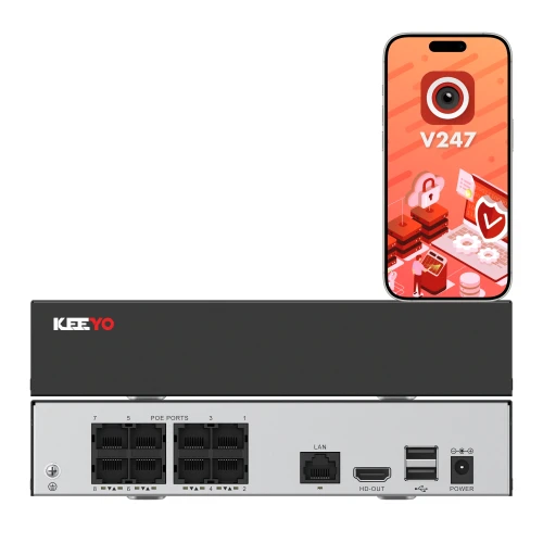 IP síťový rekordér KEEYO LV-V-NVR-9CH-8P-E 9kanálový 8x PoE