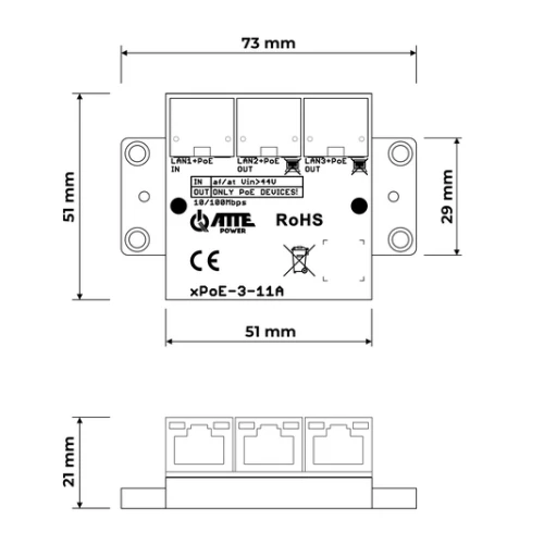 Switch PoE 3 portowy ATTE 10/100Mbps extender xPoE-3-11A