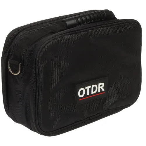 Czarna torba z rączką i logo "OTDR" na przedniej stronie. Torba jest zamykana na zamek błyskawiczny i ma solidną konstrukcję.