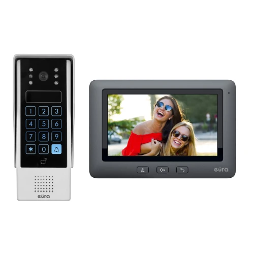 Videotelefon EURA VDP-54A3 FOBOS - černý, 7'' obrazovka, podpora 1 vchodu, bezkontaktní čtečka, klávesnice
