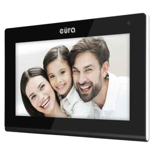 EURA VDP-82C5 video dveřní vstupní systém - dvourodinný černý 2x LCD 7'' FHD podpora 2 vstupů 1080p kamera RFID čtečka povrchová montáž
