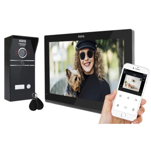 EURA VDP-98C5 video dveřní vstupní systém - černý, dotykový displej, LCD 10'', AHD, WiFi, obrazová paměť, SD 128GB