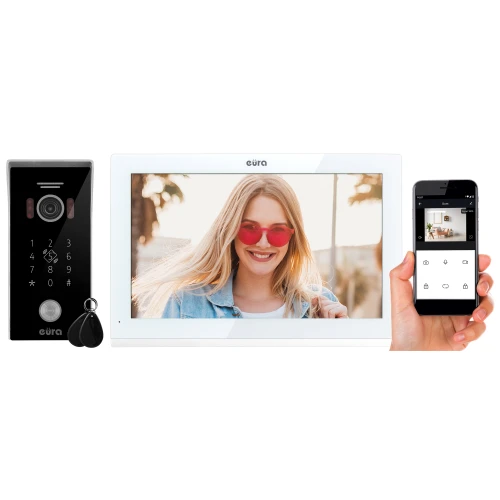 EURA VDP-99C5 video dveřní vstupní systém - bílý, 10'' LCD dotykový displej, AHD, WiFi, paměť obrazu, kamera 1080p, RFID, klávesnice, povrchová montáž