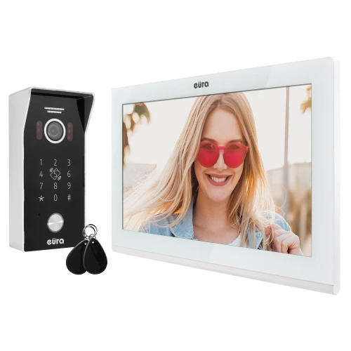 EURA VDP-99C5 video dveřní vstupní systém - bílý, 10'' LCD dotykový displej, AHD, WiFi, paměť obrazu, kamera 1080p, RFID, klávesnice, povrchová montáž