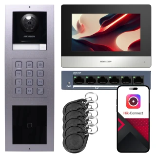 IP videotelefon Hikvision 1x monitor DS-KH6320-WTE1, povrchová montáž, panel, klávesnice, čtečka