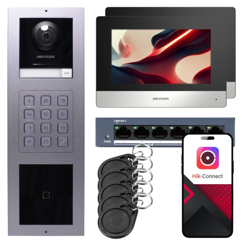 IP videotelefon Hikvision 2x monitor DS-KH6320-WTE1, povrchová montáž, panel, klávesnice, čtečka