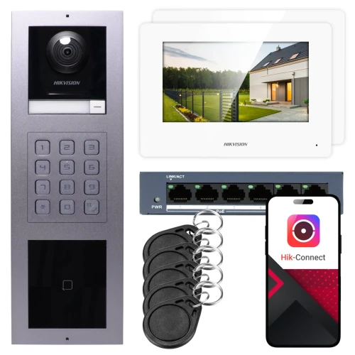 IP videotelefon Hikvision 2x monitor DS-KH6320-WTE1, povrchová montáž, panel, klávesnice, čtečka