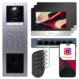 IP videotelefon Hikvision 3x monitor DS-KH6320-WTE1, povrchová montáž, panel, klávesnice, čtečka