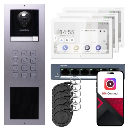 IP videotelefon Hikvision 3x monitor DS-KH9510-WTE1(B), povrchová montáž, panel, klávesnice, čtečka