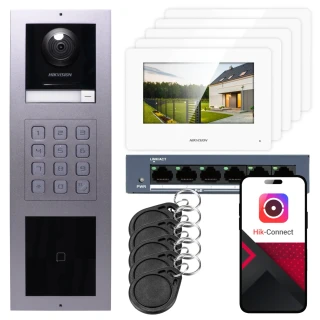 IP videotelefon Hikvision 5x monitor DS-KH6320-WTE1, nástěnný, panel, klávesnice, čtečka