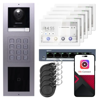 IP videotelefon Hikvision 5x monitor DS-KH9510-WTE1(B), podomítkový, panel, klávesnice, čtečka