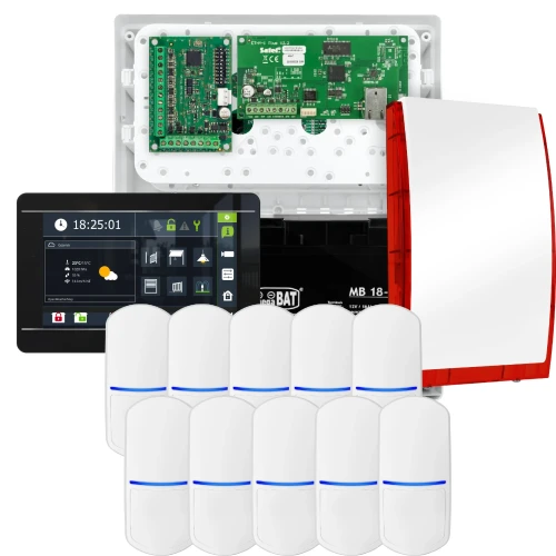 Sada alarmu SATEL INTEGRA 32, 10x čidlo, signalizátor, černý ovladač INT-TSI-B