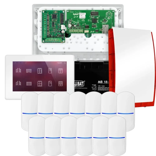 Sada alarmu SATEL INTEGRA 32, 13x detektor, siréna, bílý ovladač INT-TSH2-W