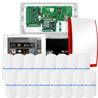Sada alarmů SATEL INTEGRA 32, 16x detektor PET, siréna, bílý ovladač INT-TSI-W, komunikace LTE