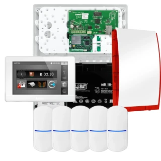 Sada alarmů SATEL INTEGRA 32, 5x čidlo, signalizátor, bílý ovladač INT-TSI-W, komunikace LTE