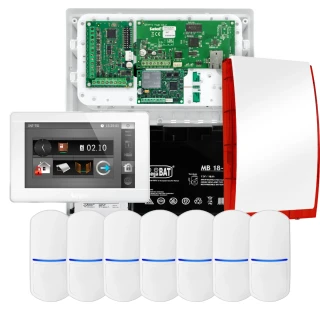 Sada alarmu SATEL INTEGRA 32, 7x detektor PET, siréna, bílý ovladač INT-TSI-W, komunikace LTE