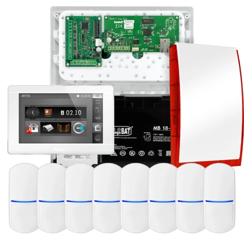 Sada alarmu SATEL INTEGRA 32, 8x detektor PET, siréna, bílý ovladač INT-TSI-W
