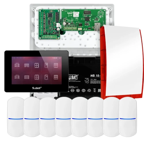 Sada alarmu SATEL INTEGRA 32, 8x detektor, siréna, černý ovladač INT-TSH2-B
