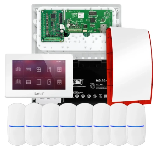 Sada alarmu SATEL INTEGRA 32, 8x čidlo, siréna, bílý ovladač INT-TSH2-W