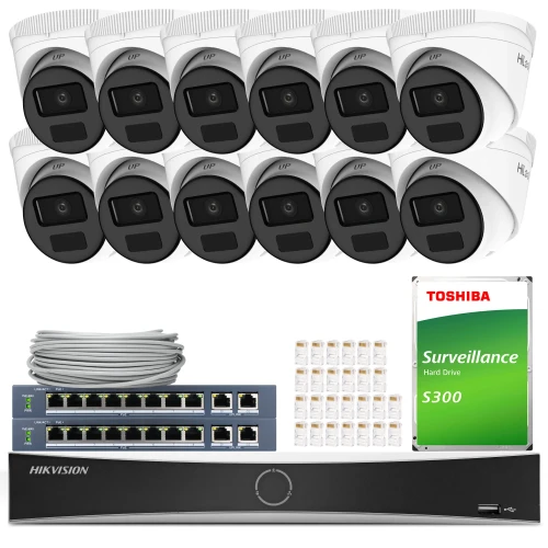 Sada pro monitorování 12x IPCAM-T4-P Full HD, PoE, IR 20m, H.265+ HiLook Hikvision