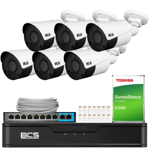 Sada pro monitorování 6 kamer 5Mpx BCS-P-TIP15FSR5 IR 30m, Rekordér, disk, switch PoE