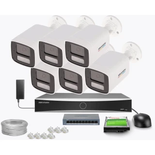 Zestaw do monitoringu Hikvision 6x DS-2CD1067G2H-LIUF/SL, aktywne odstraszanie, 2.8mm, 6Mpx, IR+LED 30m, WDR 120dB