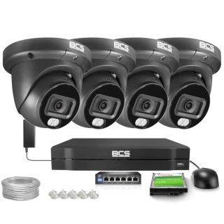 Zestaw do monitoringu IP 4x BCS-L-EIP26FCR3L3-Ai1-G, 6Mpx, NightColor, WhiteLight 30m, WDR120dB