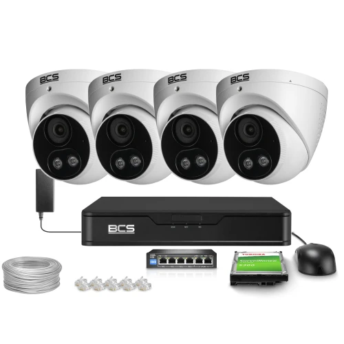 Sada pro IP monitoring 4x BCS-P-EIP28FSR3L2-AI2 8Mpx, WDR 120dB, Detekce lidí a vozidel, IR30m