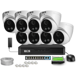 Sada pro IP monitoring 8x BCS-P-EIP28FSR3L2-AI2 8Mpx, WDR 120dB, Detekce lidí a vozidel, IR30m