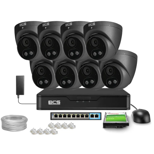 Sada pro IP monitoring 8x BCS-P-EIP28FSR3L2-AI2-G 8Mpx, WDR 120dB, Detekce lidí a vozidel, IR30m