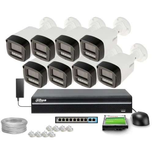 Zestaw do monitoringu IP Dahua 8x IPC-HFW1239TL1-A-IL-0280B 2Mpx, Smart Dual Light 30m, Full-Color