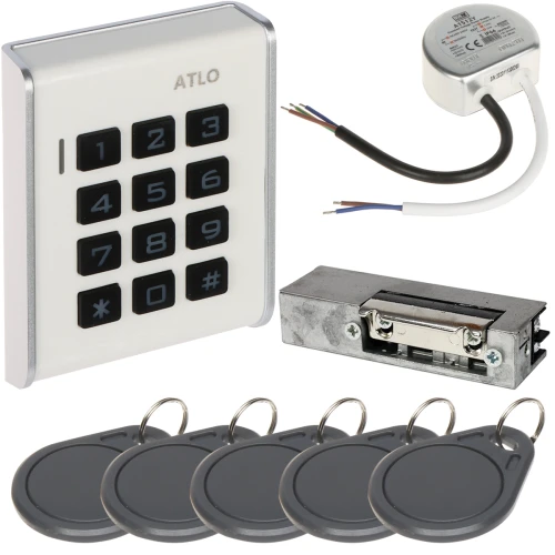 Sada pro kontrolu přístupu ATLO-KRM-103, zdroj, elektrický zámek, přístupové karty
