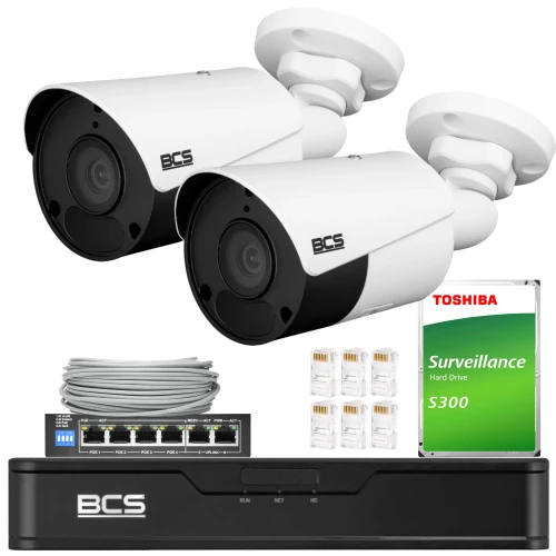 Sada pro monitorování 2 kamery 5Mpx BCS-P-TIP15FSR5 IR 30m, Rekordér, disk, switch PoE