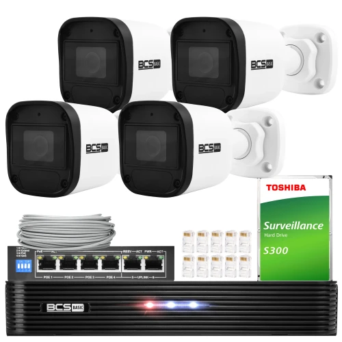 Sada pro monitorování 4 kamery 5Mpx BCS-B-TIP15FR3(2.0) 5Mpx IR 30m PoE 1TB Audio
