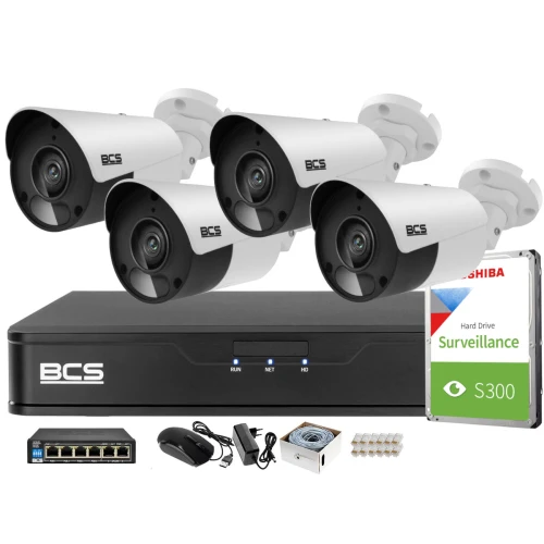 Sada pro monitorování 4 kamery 5MPx BCS-P-TIP15FSR5 IR 30m, Rekordér, disk, switch PoE