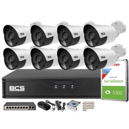 Sada pro monitorování 8 kamer 5MPx BCS-P-TIP15FSR5 IR 30m, Rekordér, disk, PoE switch