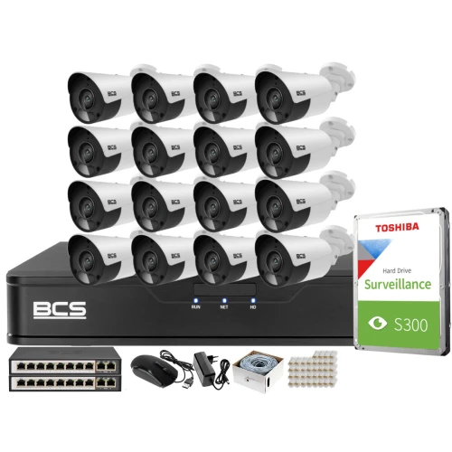 Sada pro monitorování 16 kamer 5MPx BCS-P-TIP15FSR5 IR 30m, Rekordér, disk, switch PoE