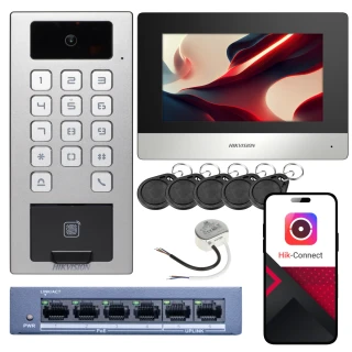Sada videotelefonu Hikvision DS-K1T502DBFWX-C, monitor, 5x přívěsek, otisk prstu